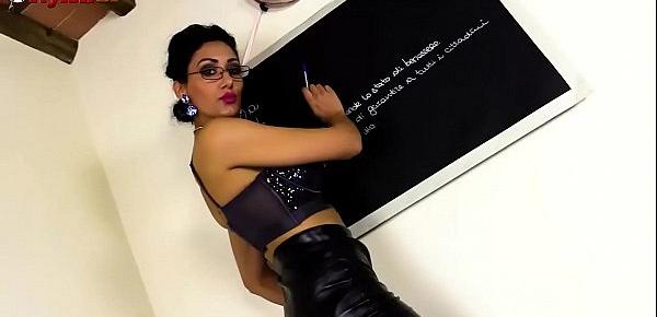 Teacher in Stockings gives you a lesson with a strapon